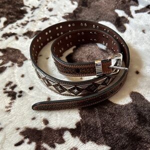 Roper Brown Leather Belt with Silver Accents